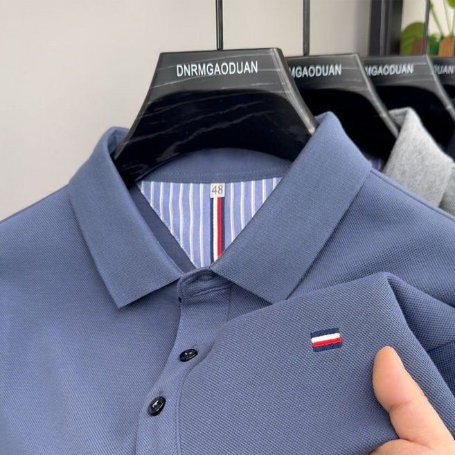 폴로 셔츠 남성 무다림 반팔 상의 중년 아빠룩 크로스보더 트렌드 브랜드 터틀넥 리얼 이너 폴리에스터 루즈핏 패션 봄가을 폴로넥