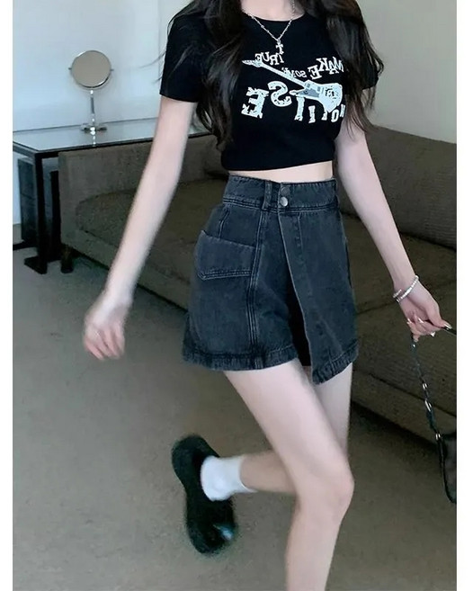 Sealang 여성 봄여름 패션 데님 스커트 개성 청 치마바지 ru514JF6