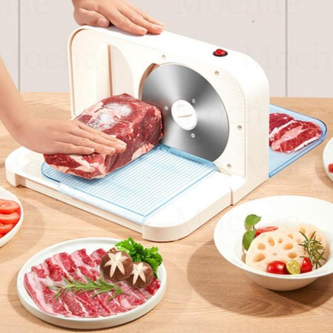 Mochae 전자동 육절기 절단기 만능 전동 탁상용 고기 절단기 업소용육절기 가정용 냉동 대패삼겹살 햄 야채 절편기 고기 탁상용 냉동 쇠고기 및 양고기 롤 두께조절 슬라이서, 1세트, 흰색
