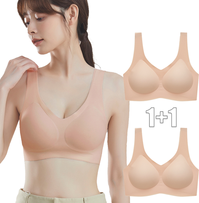 1+1 2장세트 에어핏 심리스 브라탑 노와이어 원피스형 고정컵 통기성 여성 속옷