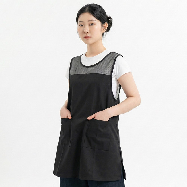 대박 망사형 원피스 앞치마 / 식당 미용실 주방 APRON, 1개, 블랙(DB-MESH)