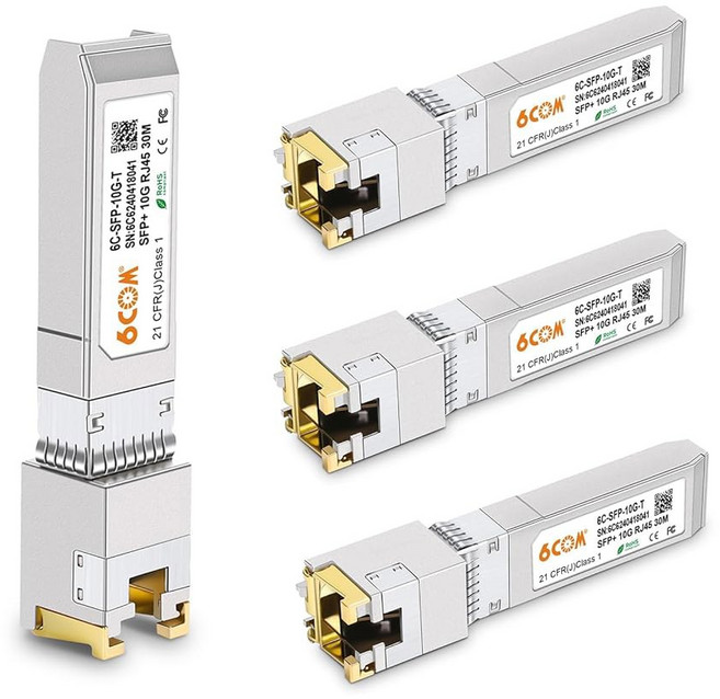 10팩 1.25G SFP-T 트랜시버 1000Base-T 기가비트 SFP 구리 RJ45 모듈 Ubiquiti UF-RJ45-1G Mikrotik D-Link Superm, 4 Pack, 1.25/2.5/5/10GBase-T: 30m