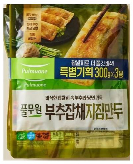 풀무원식품 부추잡채 지짐만두 3봉, 300g, 2개