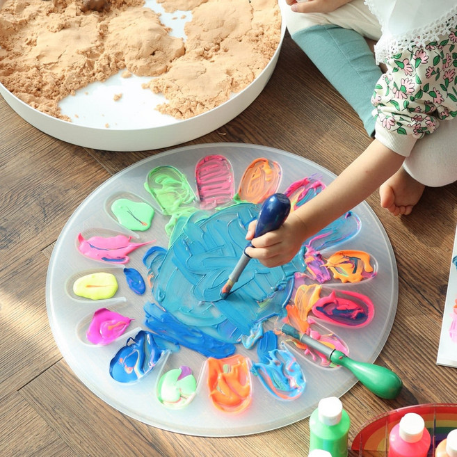 팔레트 놀이트레이 대형 뚜껑포함 - 유아 원형 물감 미술 촉감 모래 놀이 스몰월드, 팔레트 화이트 트레이 (뚜껑포함), 1개