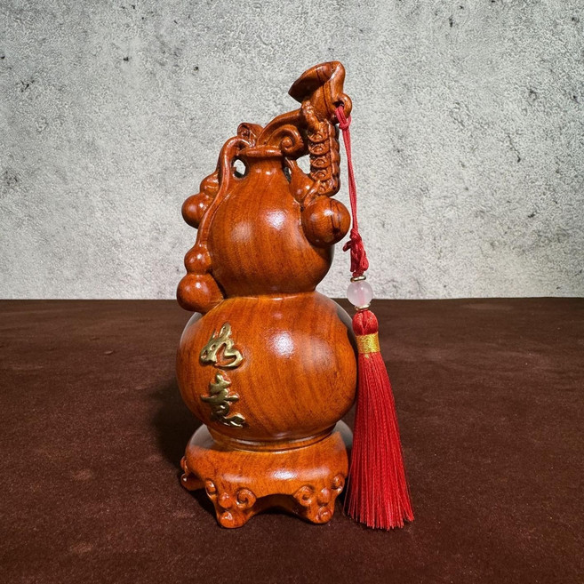 福祿如意葫蘆木雕擺件, 花梨精雕 如意葫蘆 單個