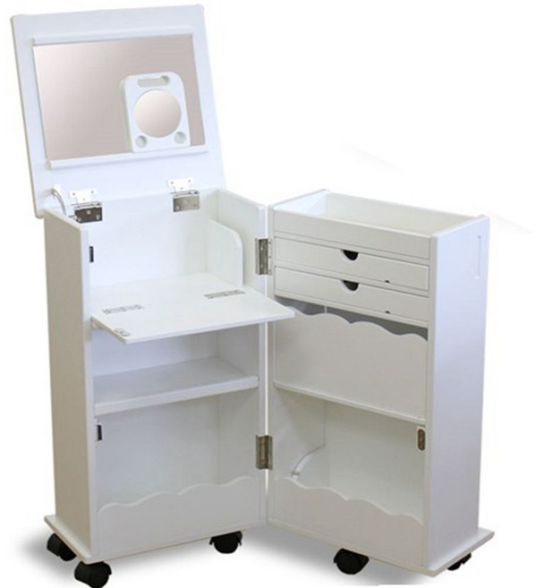 이동식 화장대 테이블 원룸 화이트 탁자 정리함 패키지, 1개, A. 하얀색, A. 완전 조립형