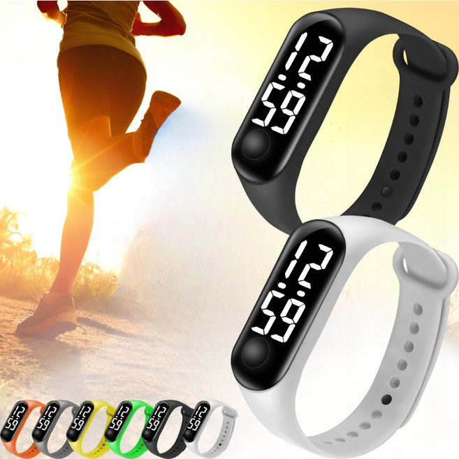 프리소 초경량 LED 건강 방수 스포츠 손목 시계 밴드형, 블랙+화이트, 1개