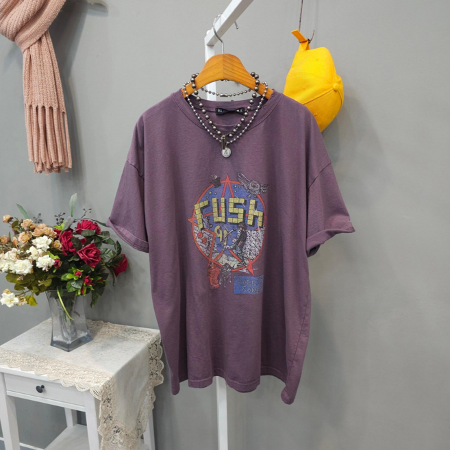 러쉬 빈티지 워싱 오버핏 라운드넥 면 반팔티셔츠