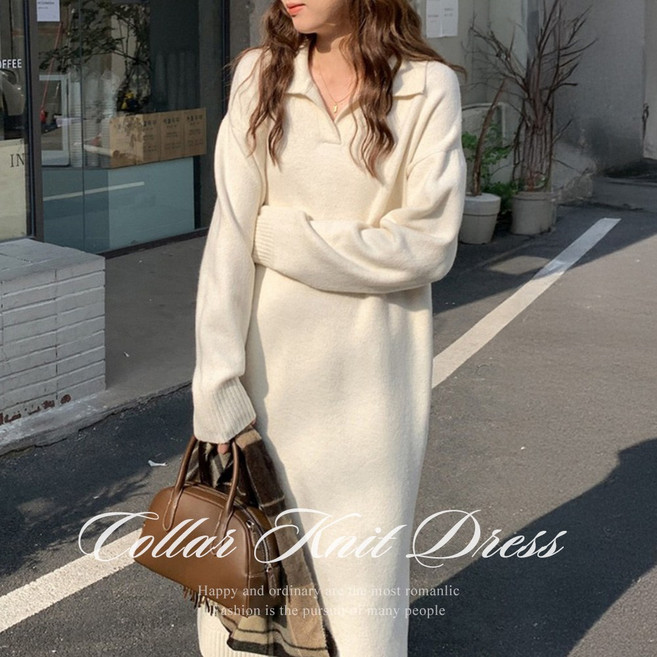 [순이] C.여성 루즈핏 카라 니트 원피스