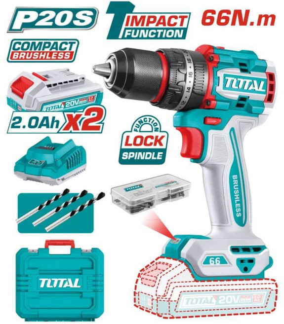 TOTAL 20V 無刷衝擊電鑽 66N.m, 1個