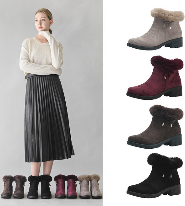 올리 래빗 트리밍 앵클 부츠 6cm