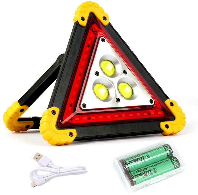 자동차 LED 안전 삼각대 충전식 차량비상용품 +18650충전지 2개, 1세트
