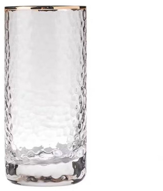Vibe Bar 高硼矽錘紋玻璃杯 日式金邊設計 耐熱耐冷果汁杯, 1個