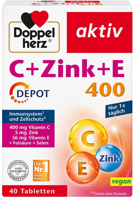 Dopelherz C + Zinc + E 400 DEPOT비타민 C가 포함된 식이 보충제, 1개, 40정