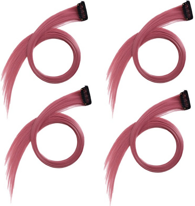 옴브레 헤어 피스 붙임머리 브릿지 부분 가발 웨이브, 4개, 애쉬핑크