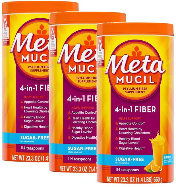 메타무실 파이버 4in1 실리엄 식이섬유 파우더 슈가프리 오렌지맛 Metamucil Psyllium Fiber, 3개, 660g