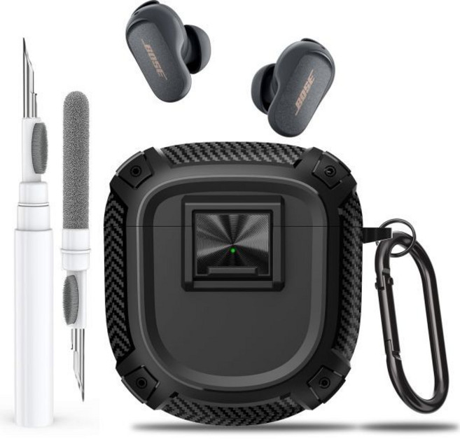 이어폰 케이스 파우치 버즈 호환 선물 새로운 보스 콰이어트컴포트 이어버드 II 2022 울트라 2023 커버 잠금 클립 클리너 키트 펜 견고한 충격 방지 보호 하드 스킨 카라비, Black, Black, Black