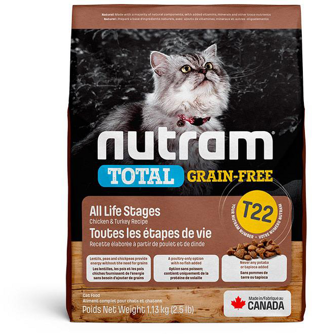 Nutram 紐頓 貓糧1.13kg 無穀全能 均衡 貓乾糧 貓主食 貓飼料, 1個, T22無榖火雞