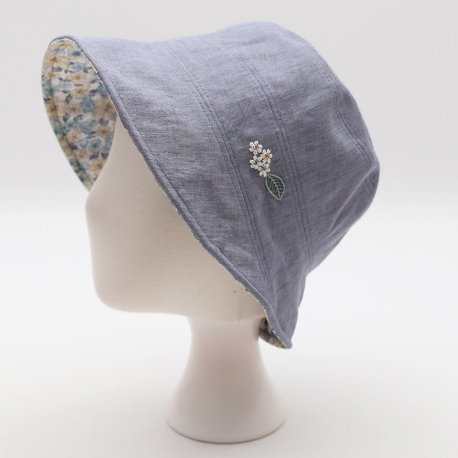 에스랑 로아린넨 여성 여름 버킷햇 린넨 모자 자수 플라워 와이드챙 자외선차단 데일리