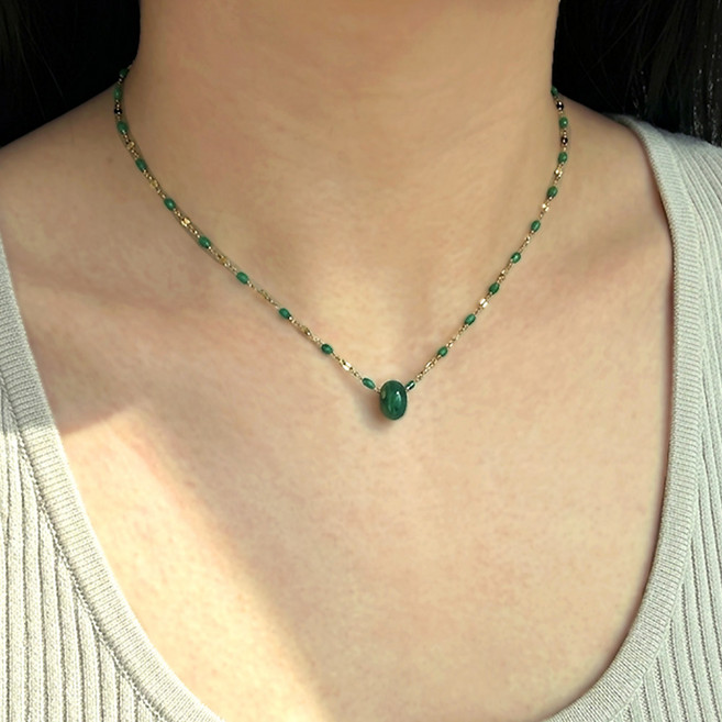 써지컬스틸 도넛링 원석 컬러 체인 목걸이