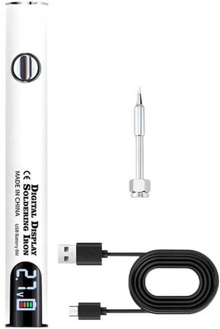 GHSHOP 휴대용 무선 납땜 인두 세트 전기 납땜 펜 DIY 프로젝트를위한 가정용 난방 장치 510 스레드 USB 충전, 화이트 세트, 스테인레스 스틸