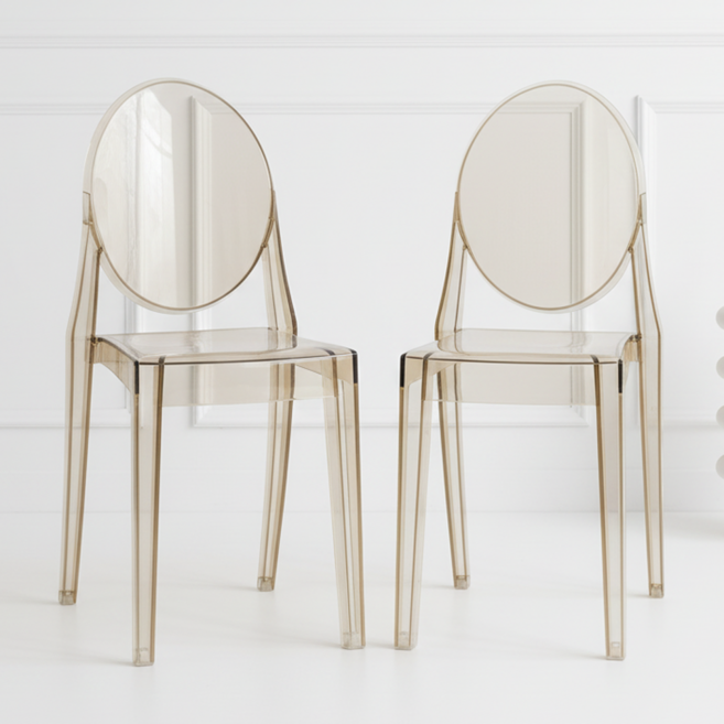 피피포피 키토 투명의자 고스트 체어 아크릴 디자인 의자, 2개, 브라운