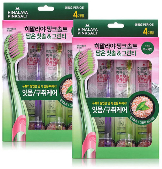 히말라야 핑크솔트담은 그린티 칫솔4입 x 2개, 4개입