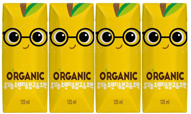 오가닉 오렌지 & 망고 & 호박 주스, 125ml, 4개