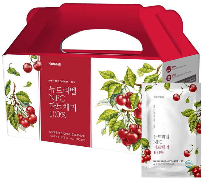 [뉴트리벨] 뉴트리벨 NFC 착즙 타트체리 쥬스 몽모랑시타트체리 100% 원액 주스, 1박스, 2.1L