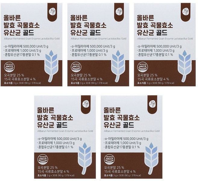 올바른 발효 곡물효소 유산균 골드, 90g, 5개