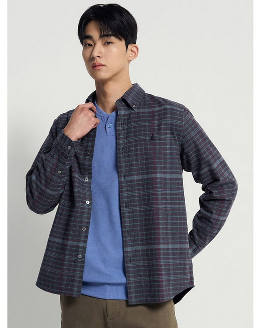[빈폴] 변형 스몰 윈도우 체크 셔츠 네이비 (BC4X64O07R)