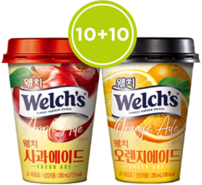 푸르밀 웰치스 250ml 오렌지에이드 10컵+사과에이드 10컵, 10개