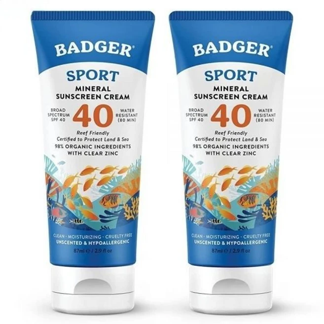 Badger SPF 40 스포츠 미네랄 자외선 차단 크림 3온스 2팩, 2.9 Fl Oz 2개 팩, 87ml - 쿠팡