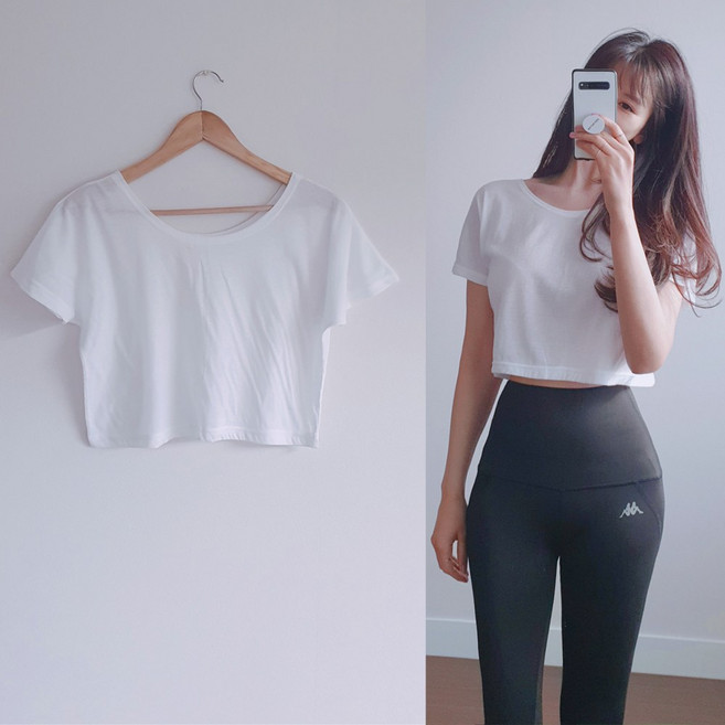 나날샵 숏박스)박시한 크롭티 반팔티 박스티 빅사이즈티셔츠 요가복 운동복상의 여성티셔츠 티셔츠 면티 크롭 반팔 티셔츠