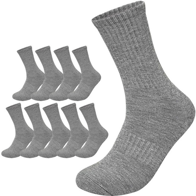 프레리10족 두꺼운 무지쿠션 장목 스포츠양말, 그레이, 10개