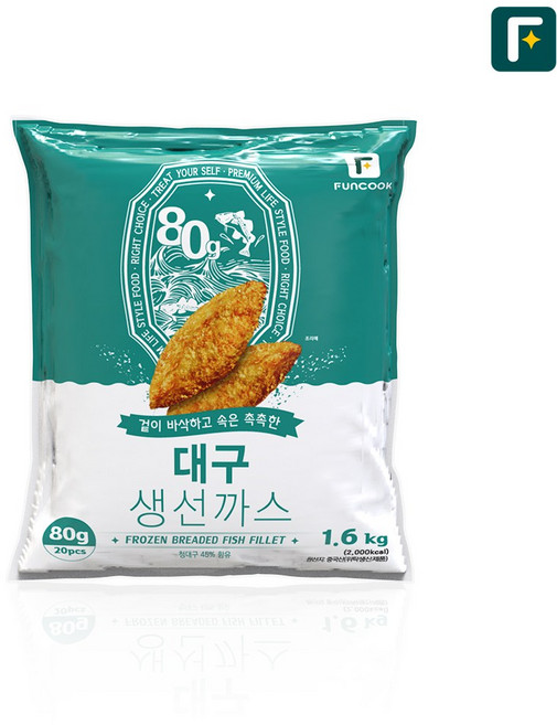 펀쿡 대구 순살 생선까스 (80g X 20미), 1개, 1.6kg