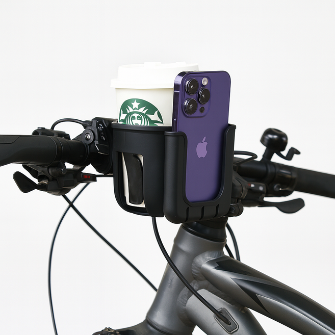 다용도 자전거 오토바이 유모차 핸들바형 컵홀더 핸드폰 거치대, 블랙
