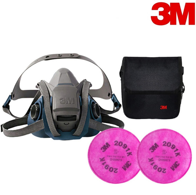 3M 방진마스크 방독마스크 6502QL+2091K+방독면가방(반면형), 블루, 1세트