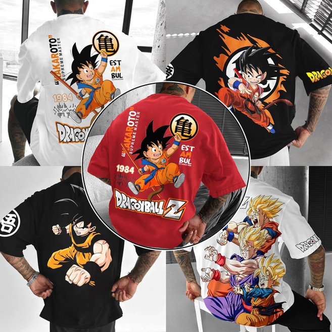 빅보스 드래곤볼 1984 손오공 반팔티 100-105 삼부자 캐릭터 옷 레트로 만화 티셔츠