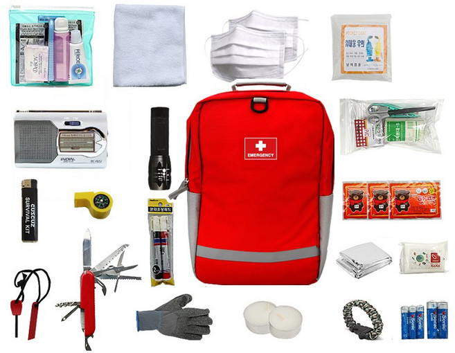 재난배낭 생존가방 생존배낭 지진 재해 대비용품 A형 21종 비상 응급용품 학교 관공서 유치원 비상용품 재난가방 나침판 파이어스틱 멀티맥가이버툴 손전등 재난대비용품 재난용품 생존용품, 1개, 단품