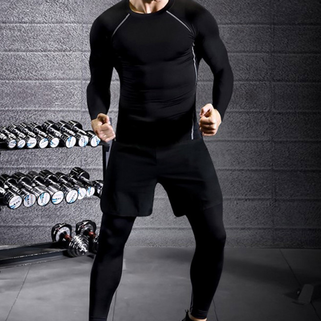 남성 헬스 트레이닝복 3종세트 스포츠 상의1P 타이즈1P 반바지1P 기능성 운동복 드라이핏 소재 홈트 러닝 조깅라이딩 스포츠 활동을 위한 전신 운동 세트 CW마르스