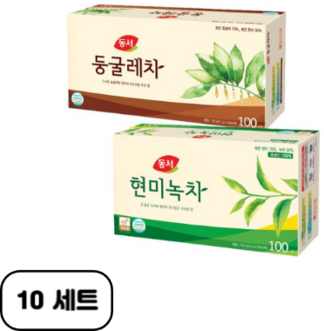 동서 현미녹차100T+동서 둥글레차100T, 10개, 200개입, 1.2g