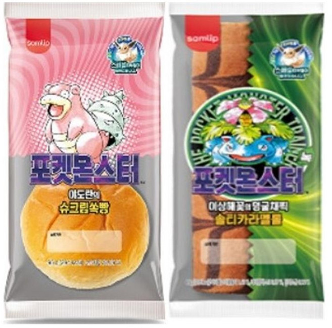 삼립 30주년 스폐셜 띠부씰 포켓몬빵 야도란의 슈크림 쏙빵 + 이상해꽃 솔티카라멜롤, 1세트, 180g
