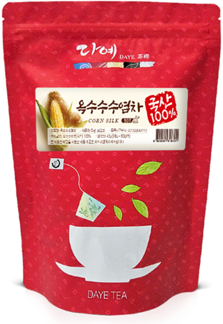 [본사직영] 다예 100% 국산 옥수수수염차 50티백 지퍼백 티백차 생분해 삼각티백, 800mg, 50개입, 1개