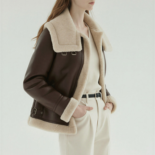 여성 겨울 플러시 라이닝 버클 무스탕 양털 뽀글이 숏코트 출근룩