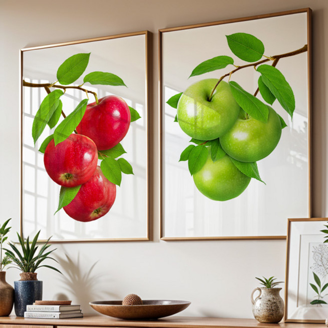 돈들어오는 회장님 사과 그림 캔버스 액자 금전운 재물운 성공운 거실 사무실 인테리어 액자 집들이 개업 선물, 유광실버, 01번 데롱데롱 레드사과, A4