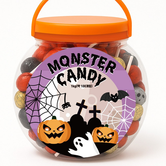 할로윈 사탕 대용량 몬스터 막대 캔디 100개(4가지맛), 1개, 1kg