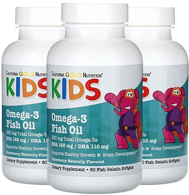 캘리포니아 골드 뉴트리션 CGN 어린이용 오메가3 피쉬 오일 천연 딸기맛 60정 3통 - 쿠팡