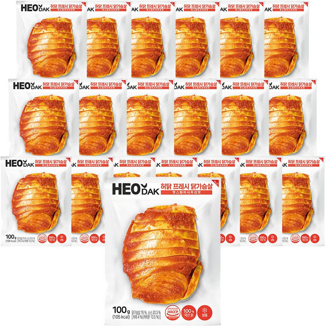 허닭 프레시 슬라이스 닭가슴살 핫스파이시커리, 100g, 20개