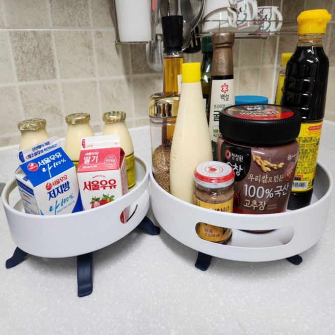 회전 트레이 양념통 정리대 주방 냉장고 양념회전통 1단 원형 선반, 그레이 양념통 정리대
